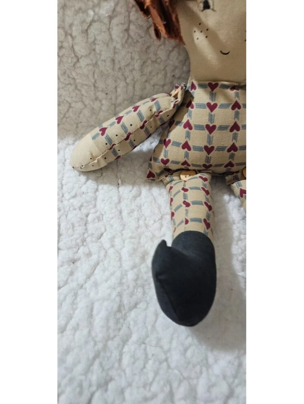 Handmade Girl Doll Plush Toy Hearts Wild Hair Buttons Moving Arms & Legs 12